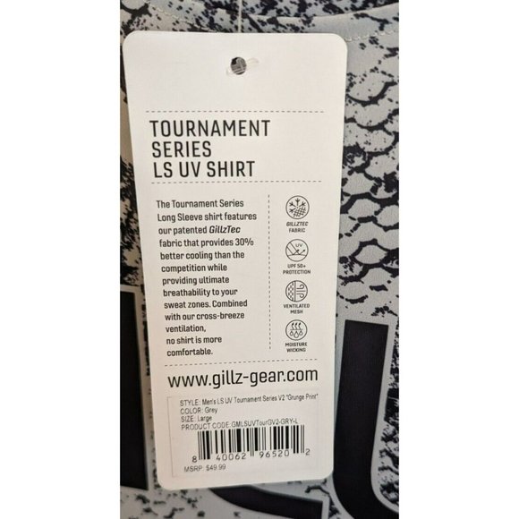 Gillz Men's LS UV Tournament Series V2 Gray Grunge Print L/S Fishing Shirt Sz Lg - Picture 5 of 7
